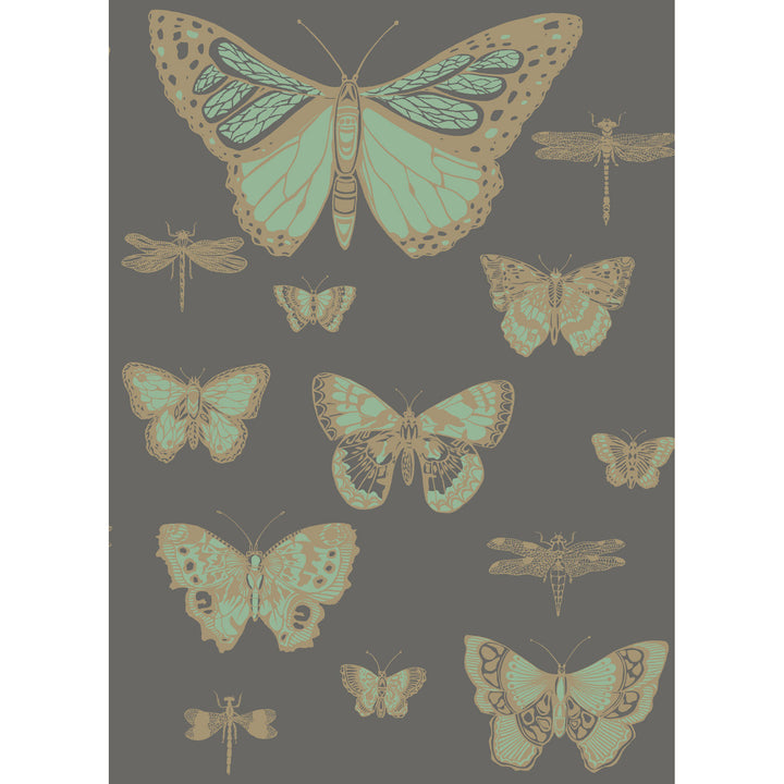 COLE & SON WHIMSICAL BUTTERFLIES & DRAGONFLIES GREEN ON CHAR WALLPAPER