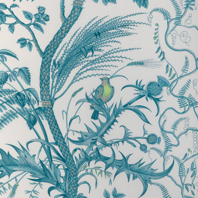 BRUNSCHWIG & FILS BIRD AND THISTLE COTTON PRINT - AQUA BR-79431.513.0