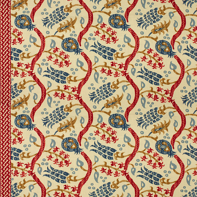 BRUNSCHWIG & FILS LES ALIZES NISIOTIKO LINEN PRINT - POMEGRANATE/OXFORD BLUE BR-700019.176.0 - Discontinued