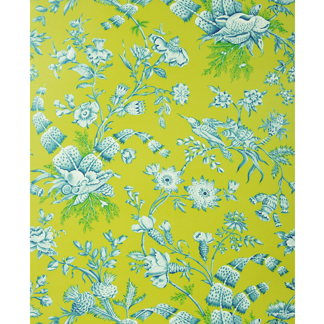 BRUNSCHWIG & FILS SHELL TOILE - AQUA ON LIME BR-69520.248.0 - Limited Stock