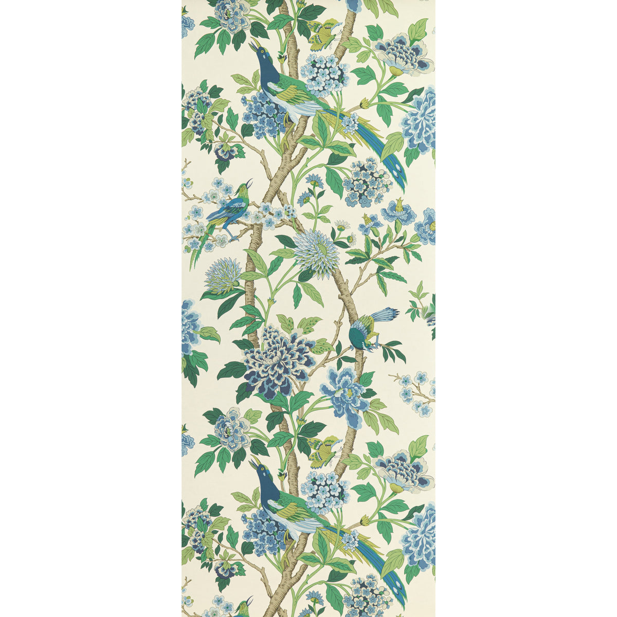 G P & J BAKER SIGNATURE II WALLPAPERS HYDRANGEA BIRD EMERALD/BLUE WALLPAPER