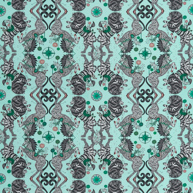 CLARKE & CLARKE EMMA J SHIPLEY FOR C&C WILDERIE CASPIAN SATIN - AQUA F1482/01.CAC.0