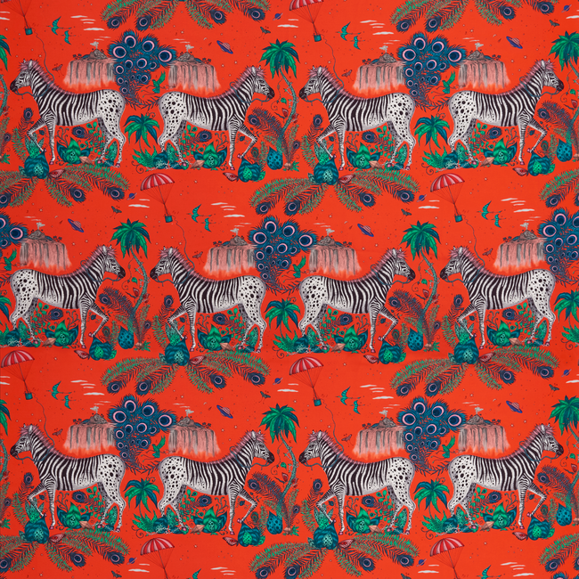 CLARKE & CLARKE EMMA J SHIPLEY FOR C&C WILDERIE LOST WORLD SATIN - RED F1484/02.CAC.0