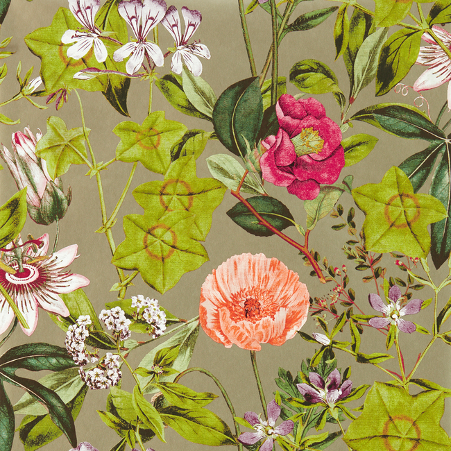 CLARKE & CLARKE EXOTICA 2 LUXURY WALLCOVERING PASSIFLORA - MULBERRY/GILVER WP W0143/03.CAC.0