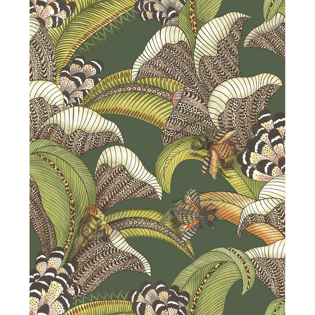 COLE & SON ARDMORE-JABULA HOOPOE LEAVES - SPRING GREEN AND CORAL 119/1003.CS.0