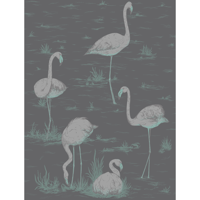 COLE & SON CONTEMPORARY RESTYLED FLAMINGOS - TEAL/SLVR/BK 95/8048.CS.0