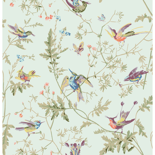 COLE & SON SELECTION OF HUMMINGBIRDS HUMMINGBIRDS COTTON PRINT - DUCK EGG F62/1004.CS.0