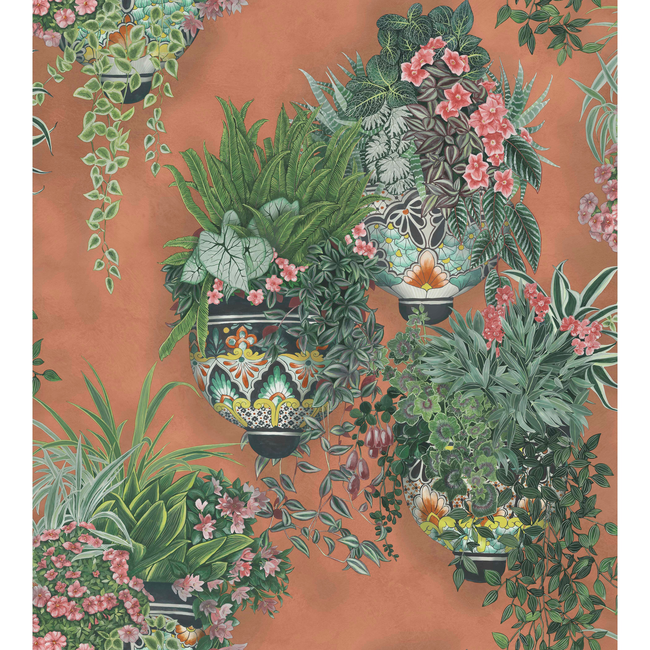 COLE & SON SEVILLE TALAVERA WP - ROSE & SPRING GREEN ON TERRACOTTA 117/9025.CS.0