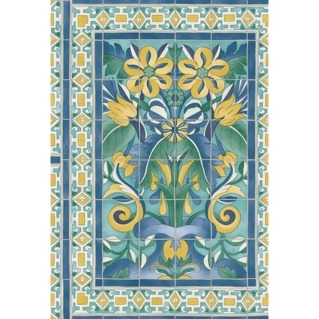 COLE & SON SEVILLE TRIANA - CANARY YELLOW & CHINA BLUE ON TEAL 117/5013.CS.0
