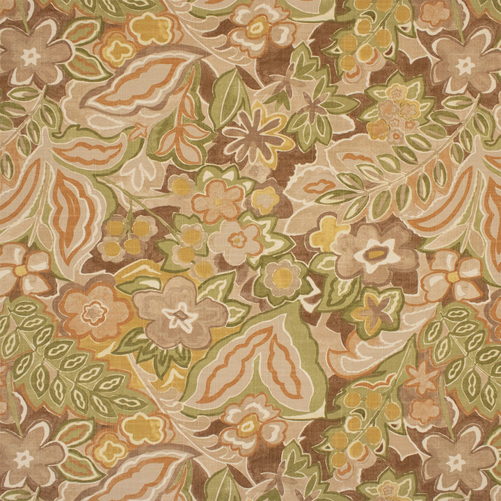 Greenhouse Fabrics F6285 Foliage orange upholstery fabric swatch