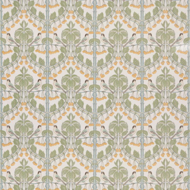 G P & J BAKER ORIGINAL BRANTWOOD FABRIC BIRDS & CHERRIES COTTON - AQUA BP10967.3.0