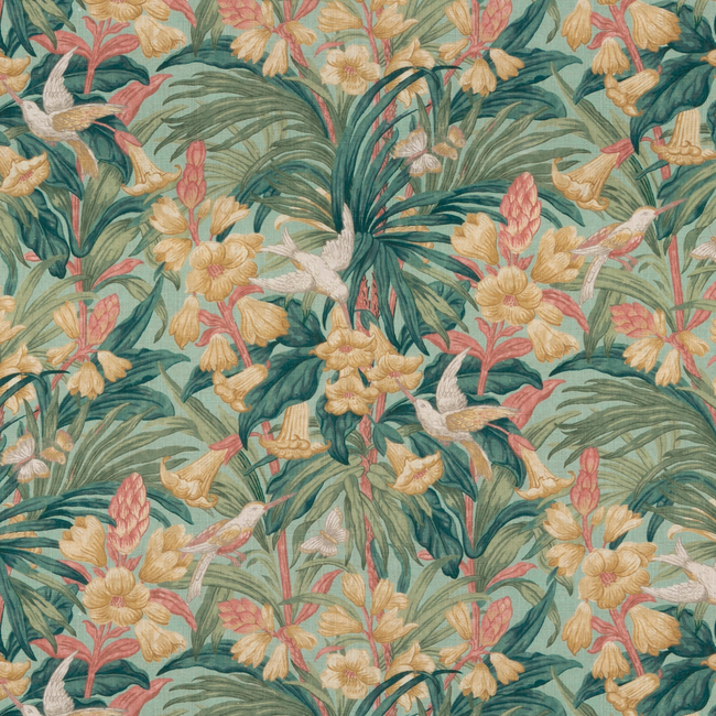 G P & J BAKER ORIGINAL BRANTWOOD FABRIC TRUMPET FLOWERS - TEAL BP10982.1.0