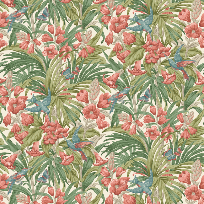 G P & J BAKER ORIGINAL BRANTWOOD WALLPAPER TRUMPET FLOWERS - RED/GREEN BW45103.1.0