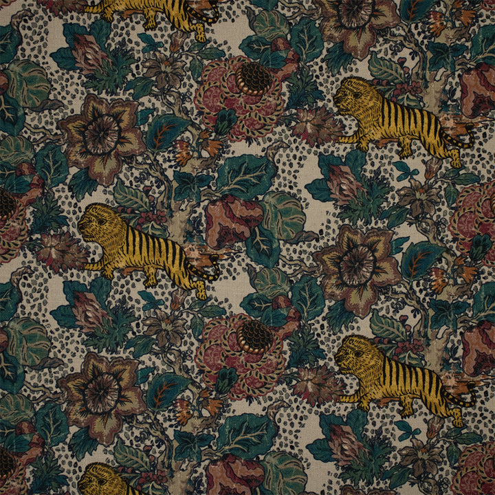 Greenhouse Fabrics S7332 Natural teal upholstery fabric swatch