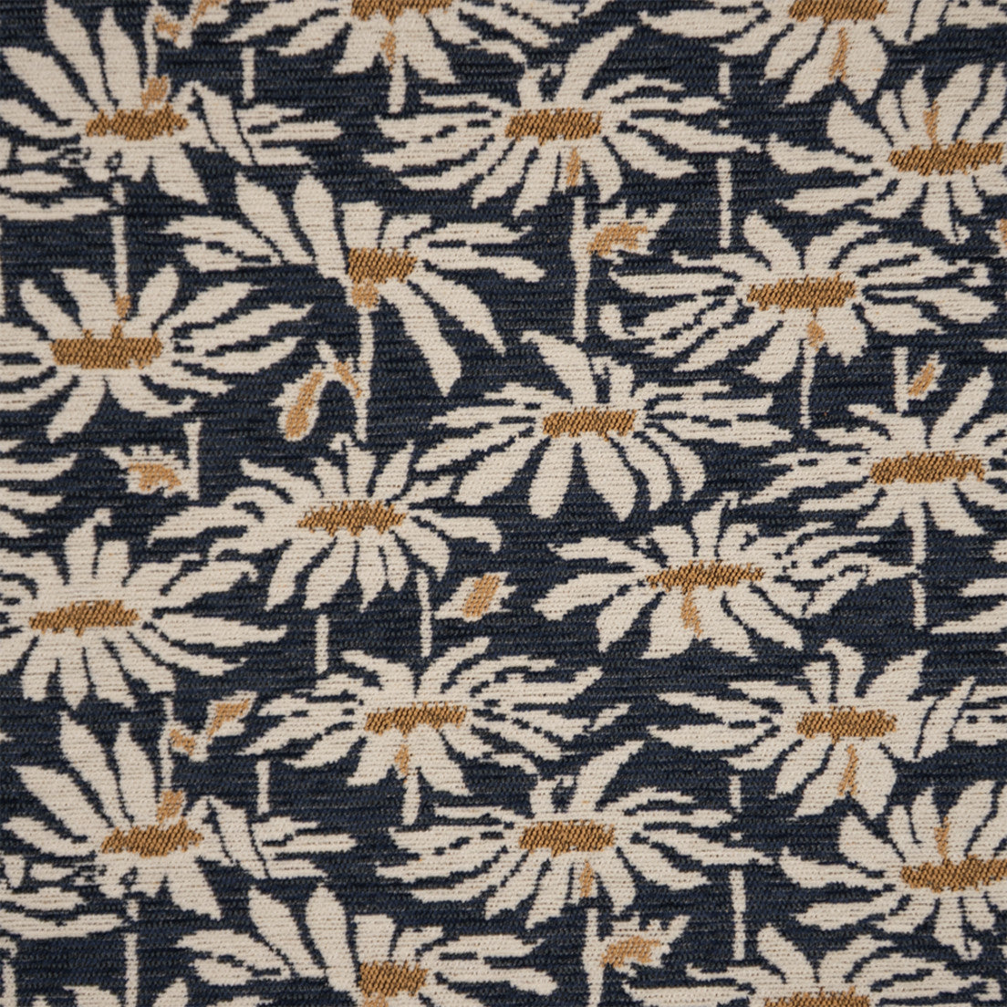 Greenhouse Fabrics S7693 French Navy yellow upholstery fabric swatch